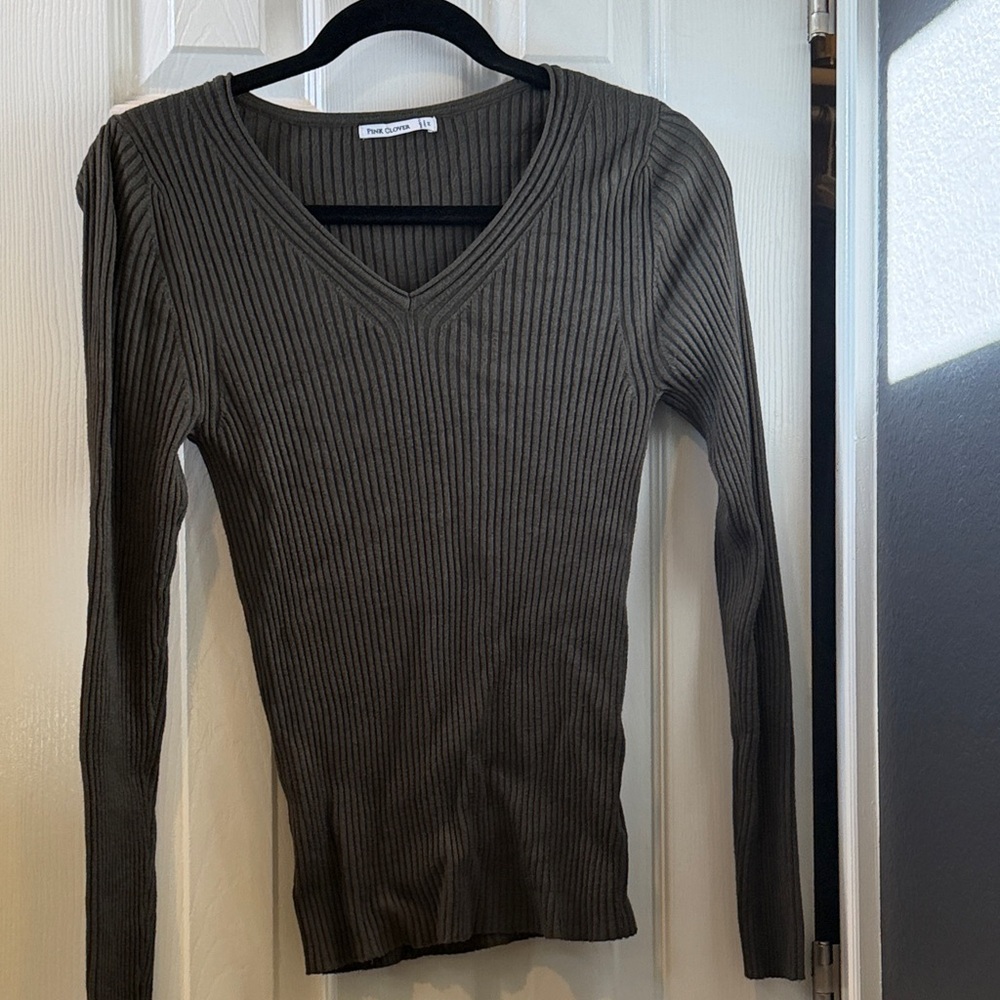 Pink Clover Olive Ribbed Sweater